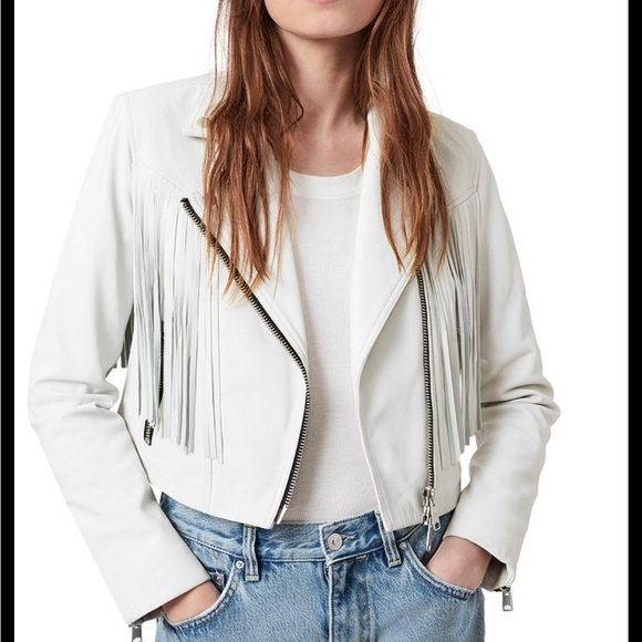 All Saints Jackets & Blazers - All Saints Elora Leather Fringed Biker Jacket